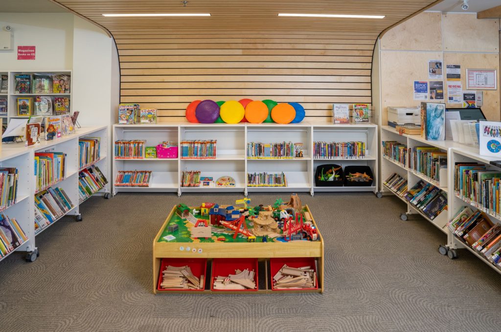 Dartmouth North Public Library project with shelving and seating